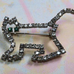 .925 Sterling Silver Plated Brilliant Rhinestone Cat Brooch / Pin